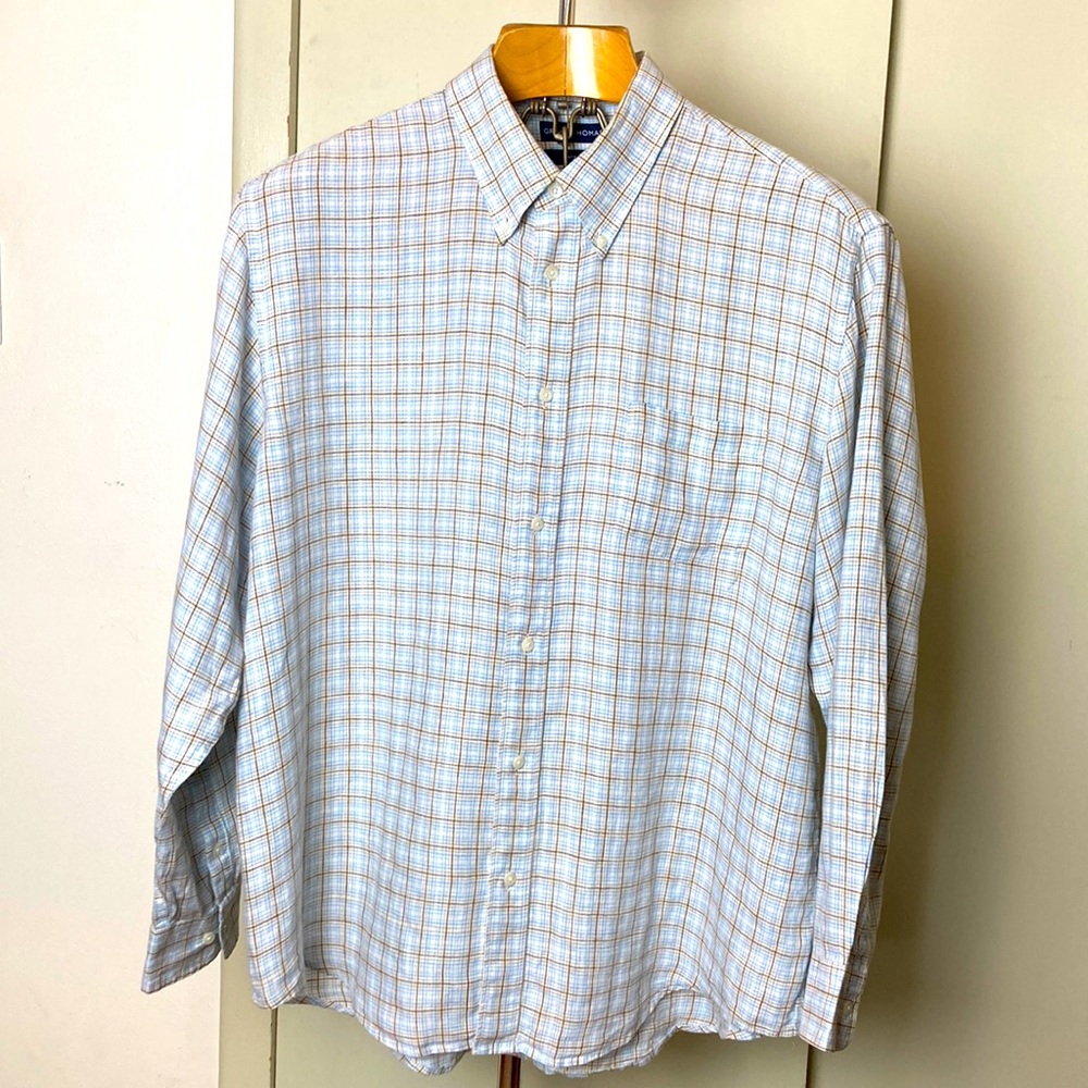 Grant Thomas size XXL pure linen in White blue chocolate and tan